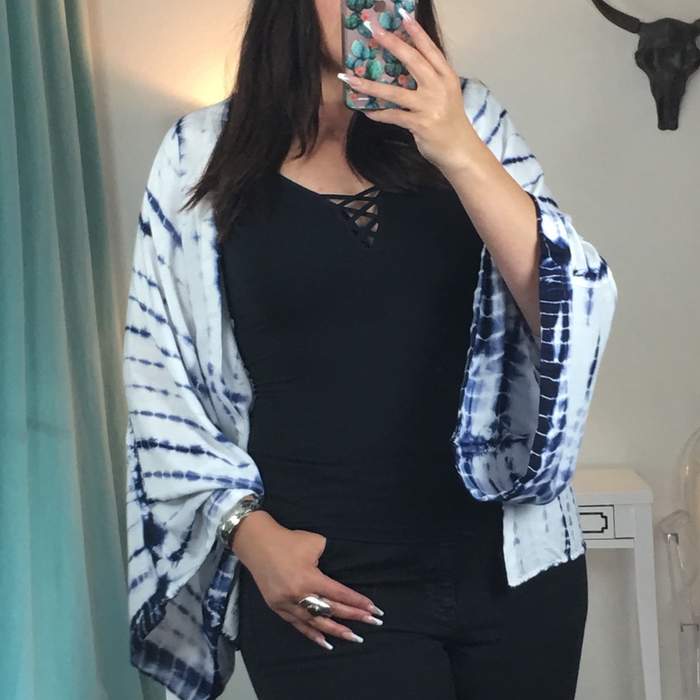 Tie-Dye Kimono Duster Statement Sleeve Duster 70s - Picture 3 of 8